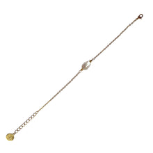 Load image into Gallery viewer, Natural, high quality Freshwater Pearl in Cream White color is inlaid with Bohemian Crystals in Rose, finished with 24K Gold plated sparkly link chain. The bracelet measures 7" long , plus additional 1.5" adjustable chain to accommodate all sizes of wrists | Manukyan Design Studio