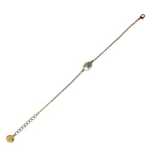 Load image into Gallery viewer, Natural, high quality Freshwater Pearl in Cream White color is inlaid with Bohemian Crystals in Turquoise, finished with 24K Gold plated sparkly link chain. The bracelet measures 7" long , plus additional 1.5" adjustable chain to accommodate all sizes of wrists | Manukyan Design Studio