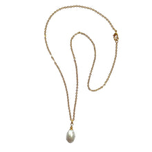 Load image into Gallery viewer, Pearls of Wisdom Cream White Freshwater pearl pendant inlaid with Clear Bohemian Crystals, suspended from 24K Gold Plated fine link chain | Manukyan Design Studio