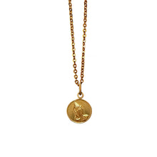 Load image into Gallery viewer, Providence - Praying Hands Short Necklace is inspired by the world-famous drawing created in 1508 by German artist Albrecht Durer. The petite medallion is a hand carved replica of the artwork, depicting two hands clasped together in praying. It is suspended from 17.5" long delicate sparkly chain with extra 3" chain for adjustability. The necklace comes in a stain pouch and a gift box | Manukyan Design Studio