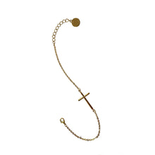 Load image into Gallery viewer, Providence - Purity Cross Bracelet is designed as modern minimalist style using delicate sparkly link chain. The length is 6.5" plus 1" adjustable chain. It is 24K Gold plated and comes fully packaged in a satin pouch and in a gift box | Manukyan Design Studio