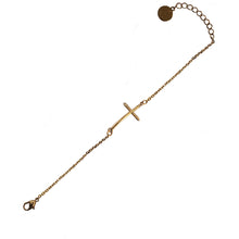 Load image into Gallery viewer, Providence - Purity Cross Bracelet is designed as modern minimalist style using delicate sparkly link chain. The length is 6.5" plus 1" adjustable chain. It is 24K Gold plated and comes fully packaged in a satin pouch and in a gift box | Manukyan Design Studio