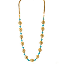 Load image into Gallery viewer, Urartu - Gold and Turquoise Talisman Bead Convertible Necklace 18: to 30". Gold Plate with Natural Composite Turquoise. Made in USA