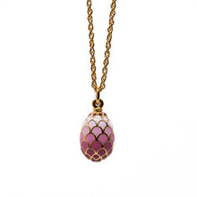 Load image into Gallery viewer, Imperial Treasures - Pink Scallops Small Egg Necklace . Gold Plate and Hand Enameled.