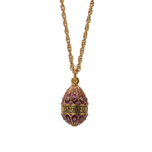 Load image into Gallery viewer, Imperial Treasures - Adoration Egg Long Necklace. Inscription: "JESUS, SON OF GOD" in Armenian. Gold Plate and Crimson Red Translucent Enamel.