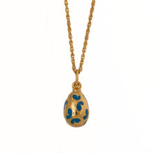 Load image into Gallery viewer, Imperial Treasures - Farfalla Small Egg Necklace in Gold Plate and Blue Butterfly Designs.