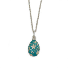 Load image into Gallery viewer, Imperial Treasures - Springtime Small Egg Necklace in Mat Sterling Silver and Aquamarine Translucent Enamel.