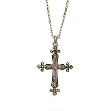 Load image into Gallery viewer, Silver plate and oxidized, 24" cross necklace with Bohemian Crystal pave in Greige.