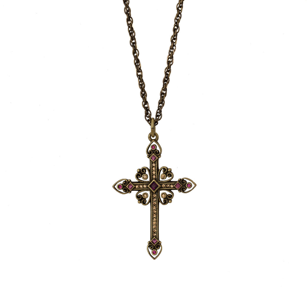 Agape - Mother Teresa Cross Necklace in Burnt Bronze and Bohemian Colored Chrystals.