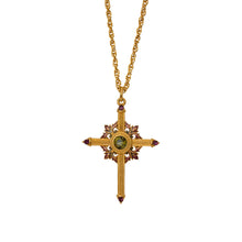 Load image into Gallery viewer, Agape - Queen Tamar Mlke Cross Necklace. 24K Gold Plate , Hand Enameled, Accented with Bohemian Colored Crystals.
