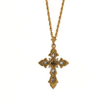 Load image into Gallery viewer, Agape - Queen Parandzem Medium Cross Necklace in Gold Plate  Adorned With Bohemian Crystals in  Greige Palette.