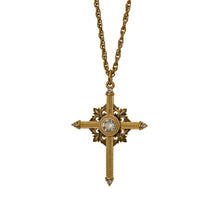 Load image into Gallery viewer, Agape - Queen Tamar Mlke Long Cross Necklace in Gold Plate and Enamel Accented with Bohemian Crystals.