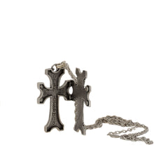 Load image into Gallery viewer, Agape - Keepsake Oversized Cross Long Necklace. Silver Plate and Oxidized. Adjustable Length 32" to 35". Inscription - Jesus Christ,  Son of God" in Armenian Language.