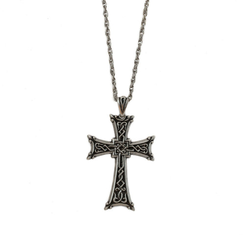 Agape - St. Minias of Florence Large Cross Necklace In Oxidized Silver Finish.