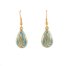 Load image into Gallery viewer, Cilicia - Teardrop French Wire Earrings in Gold Plate and Turquoise Enamel.
