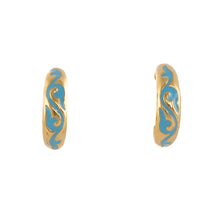 Load image into Gallery viewer, Cilicia - Post Hoop Earrings in Gold Plate and Turquoise Enamel.
