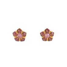 Load image into Gallery viewer, Primavera - Stud Earrings in Gold Plate and Mauve Translucent Enamel, Accented with Bohemian Crystals in Light Rose.