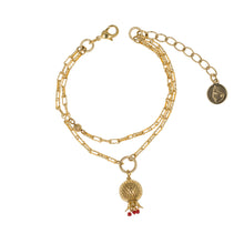 Load image into Gallery viewer, Golden Pomegranates - Double Row Charm Bracelet  in Gold Plate