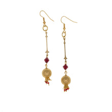 Load image into Gallery viewer, Golden Pomegranates - French Wire Long Drop Earrings, 24K Gold Plate