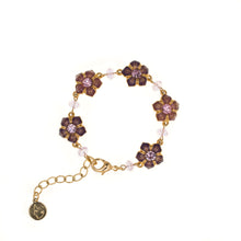 Load image into Gallery viewer, Primavera - Link Bracelet in Gold Plate and Translucent Enamel in Mauve and Aubergine, Accented with Bohemian Crystals in Lt Rose and Lt Amethyst.
