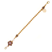 Load image into Gallery viewer, Primavera - Floral Beaded Bracelet in Gold Plate and Enamel in Mauve and Aubergine Colors Accented with Bohemian Crystal Stone and Beads in Light Rose. Length 7.25"
