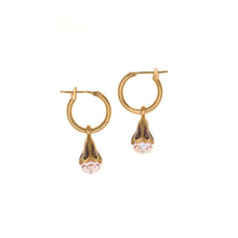 Load image into Gallery viewer, Primavera - Hoop Drop Earrings in Gold Plate and Enamel with Bohemian Crystal Beads.