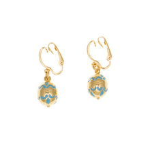 Load image into Gallery viewer, Cilicia - Bead Drop Wire/Clip Earrings in Gold Plate and Turquoise Enamel.
