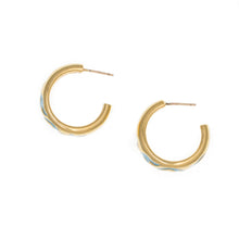 Load image into Gallery viewer, Cilicia - Post Hoop Earrings in Gold Plate and Turquoise Enamel.