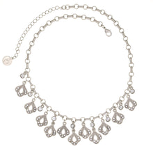 Load image into Gallery viewer, Everlasting Love - Multi Drop Short Necklace in mat platinum finish with Bohemian crystals in diamond color. Adjustable length 16" to 19".