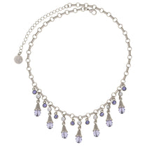 Load image into Gallery viewer, Everlasting Love - Multi Drop Short Necklace in mat platinum finish and Bohemian crystals in diamond and tanzanite colors.