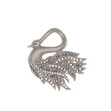 Load image into Gallery viewer, Everlasting Love - Swan Pin with Bohemian crystals in diamond and tanzanite colors.
