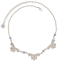 Load image into Gallery viewer, Everlasting Love - Triple Heart Collar Necklace with Bohemian crystals in diamond and tanzanite colors. Adjustable length 16" to 19".