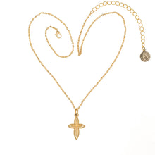 Load image into Gallery viewer, Agape - St. Hripsime Small Short Necklace, 24K Gold Plate with Bohemian Crystal Pave. Adjustable Length 17" to 20".  Back Side is Finished with Sculpted Details.