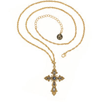 Load image into Gallery viewer, Agape - Queen Parandzem Medium Cross Necklace in Gold Plate Adorned With Bohemian Crystals in Greige Palette. Adjustable Length 24" to 27"