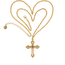 Load image into Gallery viewer, Agape - Queen Ashkhen Cross Necklace in 24k Gold Plate and Bohemian Crystals. Adjustable Length 30" to 33".