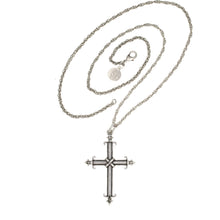 Load image into Gallery viewer, Silver plated and oxidized 24" cross necklace. Length 24"