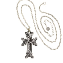 Load image into Gallery viewer, Agape - Keepsake Oversized Cross Long Necklace. Silver Plate and Oxidized. Adjustable Length 32" to 35".
