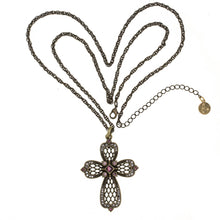 Load image into Gallery viewer, Agape - Queen Keran Cross Necklace in Burnt Bronze and Bohemian Colored Crystals. Adjustable Length 30" to 33".