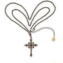 Load image into Gallery viewer, Agape - Mother Teresa Cross Necklace in Burnt Bronze and Bohemian Colored Chrystals. Adjustable Length 30" to 33".