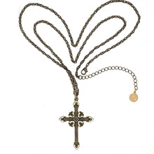 Load image into Gallery viewer, Agape - Mother Teresa Cross Necklace in Burnt Bronze and Bohemian Colored Chrystals. Adjustable Length 30" to 33" With Finished Back Side.