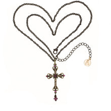 Load image into Gallery viewer, gape - St. Sandukht Cross Necklace in Burnt Bronze finish and Bohemian Colored Chrystals. Adjustable Length 24" to 27"