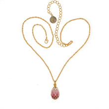 Load image into Gallery viewer, Imperial Treasures - Pink Scallops Small Egg Necklace . Gold Plate and Hand Enameled. Length 18' Plus 4" adjustable Chain.
