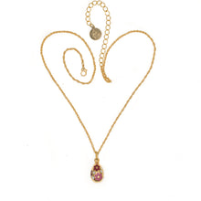 Load image into Gallery viewer, Imperial Treasures - Garden Bloom Small Egg Necklace in Gold Plate and Opaque Enamel in Maroon  Shades. Length 18" to 21".
