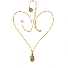 Load image into Gallery viewer, Imperial Treasures - Blue Bird Small Egg Necklace in Gold Plate and Hand Painted Enamel. Inspired by The Armenian Miniature Paintings. Adjustable Length 18" to 22".