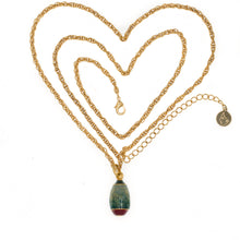 Load image into Gallery viewer, Imperial Treasures - Renewal Egg Long Necklace in Gold Plate and Enamel in Red and Green. Adjustable Length 30" to 33"