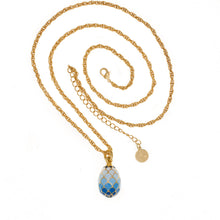 Load image into Gallery viewer, Imperial Treasures - Blue Scallops Egg Long Necklace in Gold and Opaque Enamel in Nine Shades of Blues. Adjustable Length 30&quot; to 33&quot;.
