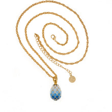 Load image into Gallery viewer, Imperial Treasures - Blue Scallops Egg Long Necklace in Gold and Opaque Enamel in Nine Shades of Blues. Adjustable Length 30" to 33".