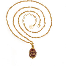 Load image into Gallery viewer, Imperial Treasures - Holy Cross Egg Long Necklace in Gold Plate and Translucent Vordan Red Color, Accented With Bohemian Crystals . Adjusted Length 30" to 33".