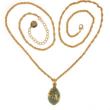 Load image into Gallery viewer, Imperial Treasures - Butterfly Egg Long Necklace in Gold Plate and Pistachio Green Translucent Enamel. Adjustable Length 30" to 33".