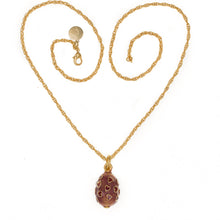 Load image into Gallery viewer, Imperial Treasures - Seeds of Love Egg Medium Necklace in Gold Plate and Enamel in Red and Translucent Blush Rose. Length 24"